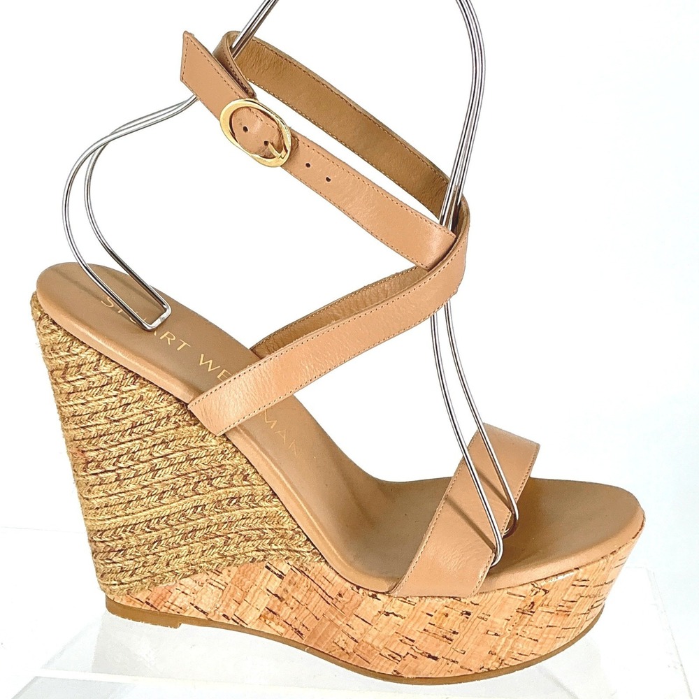 Stuart Weitzman Size 10 Tan Leather Espadrille‎ Wedge Platform Sandals NEW $495 - Picture 2 of 12